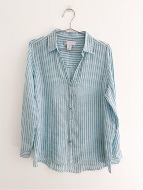 C&C California 100% Linen Stripe Shirt | Aqua Mint | Summer Coastal | Size Large